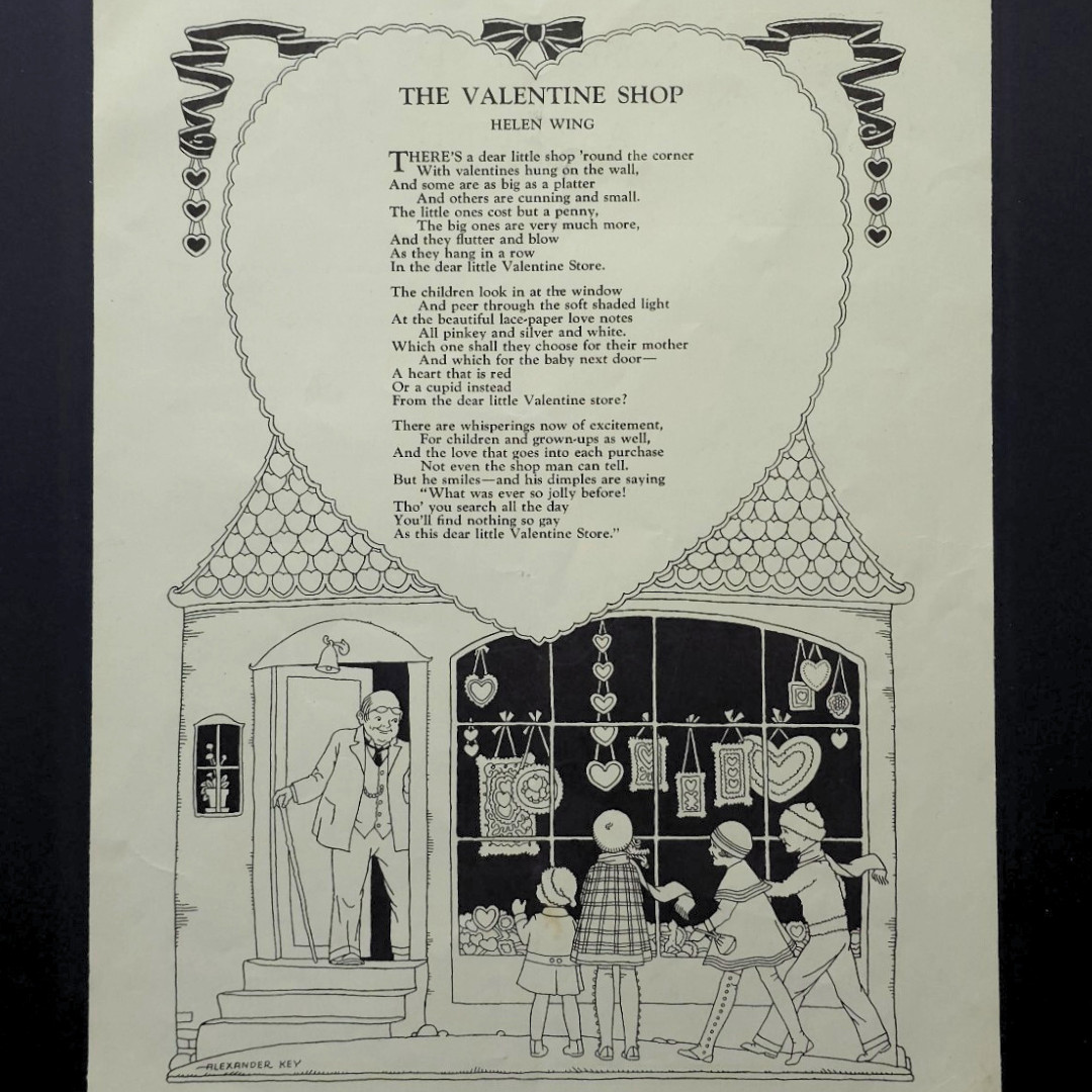 Valentine Shop Helen Wing Alexander Key Children Hearts Poetry 1929 Vtg Ephemera