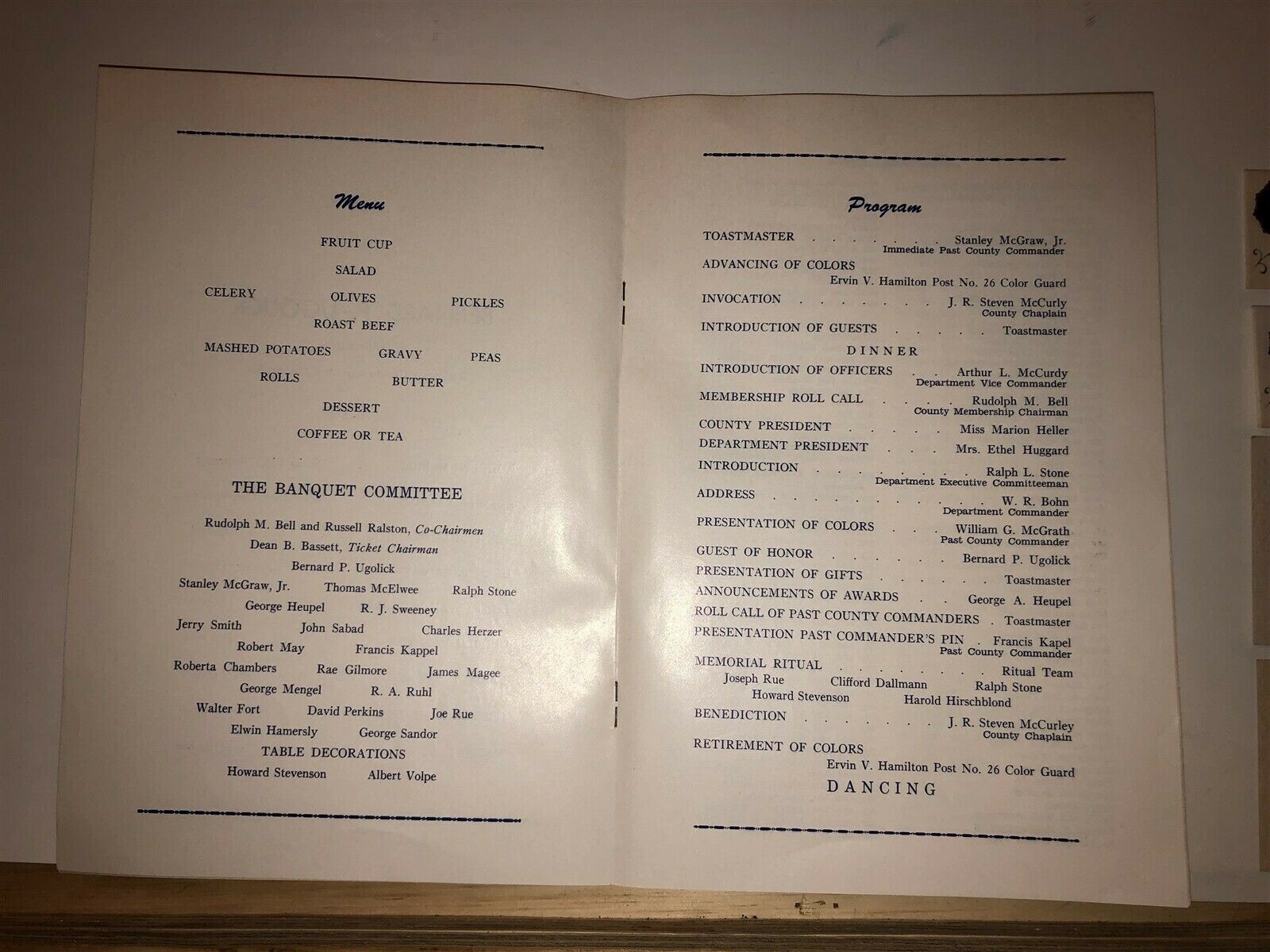 1973 Veterans Day Dance Banquet Items Burlington County American Legion NJ Vtg