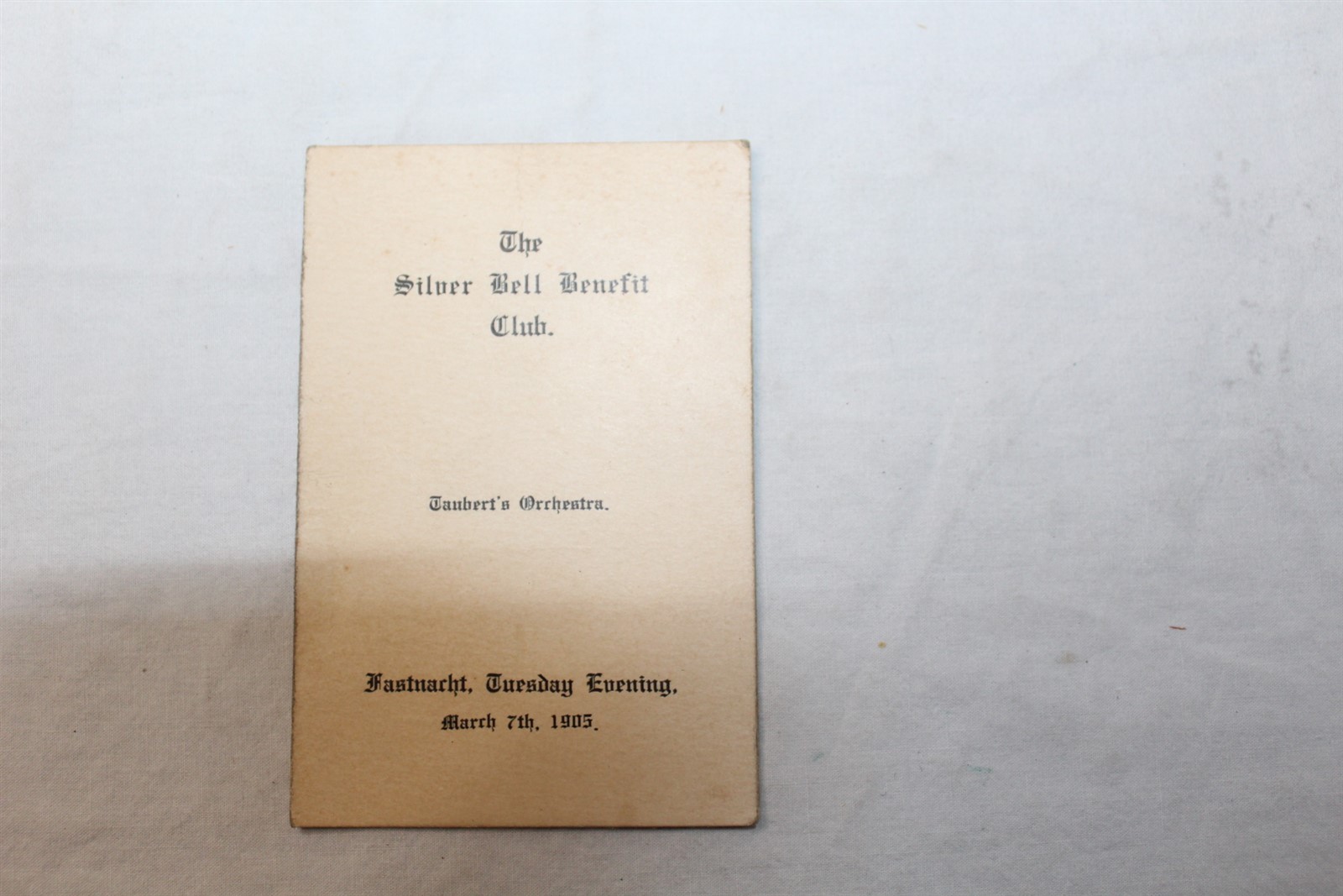 Antique Dance Record Card The Silver Bell Benefit Club Taubert’s Orchestra 1905