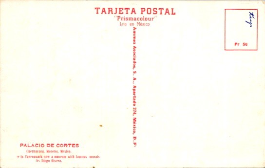 1950s Palacio de Cortés Cuernavaca Mexico Postcard Lito Amnex Asociados