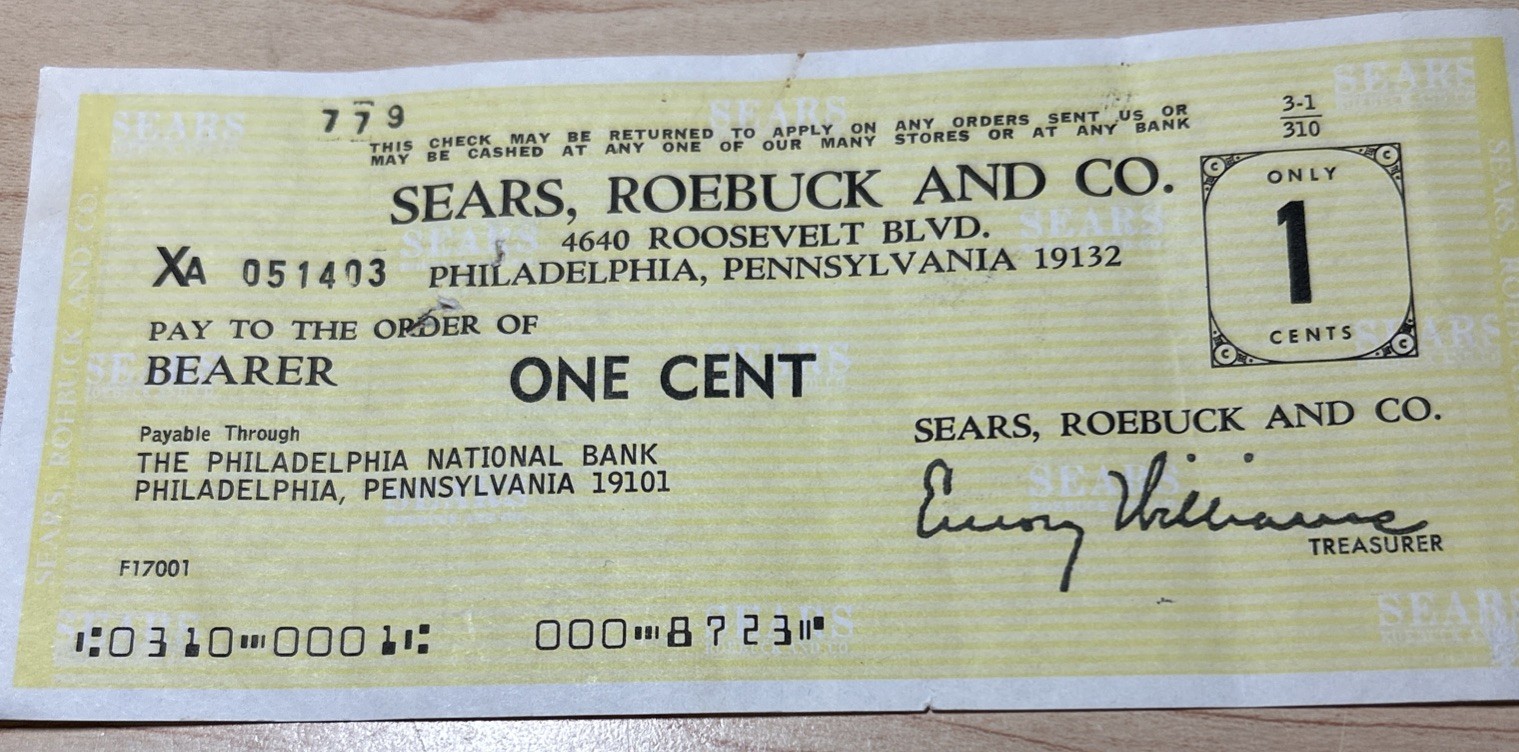 Vintage Sears Roebuck and Co Cash Vouchers, Unsigned, Set of 4