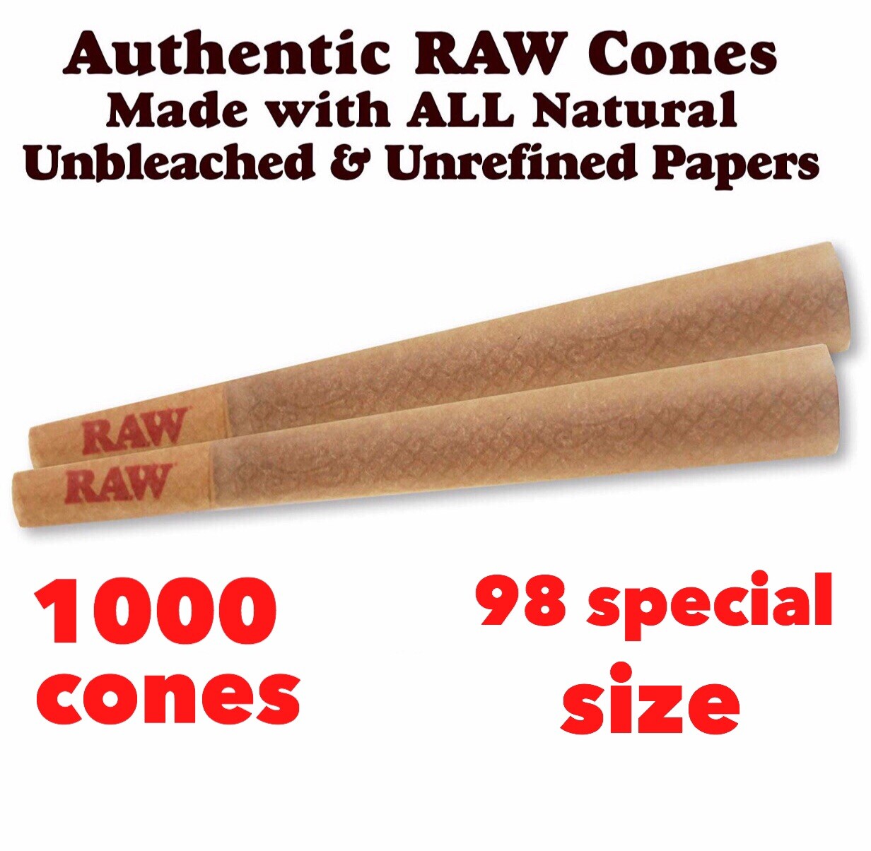 RAW Classic 98 special Size Pre-Rolled Cones(1000 Pack) 100%AUTHENTIC
