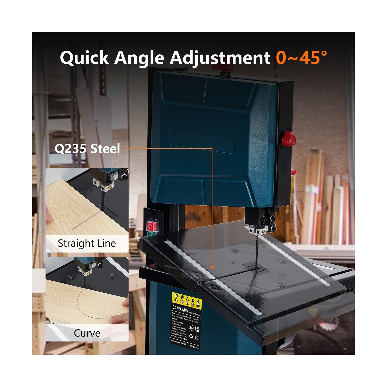 PeakPursuit 8 Inch Band Saw, 0-45 Tilting Range, 3A & 1800RPM Pure Copper Mot…
