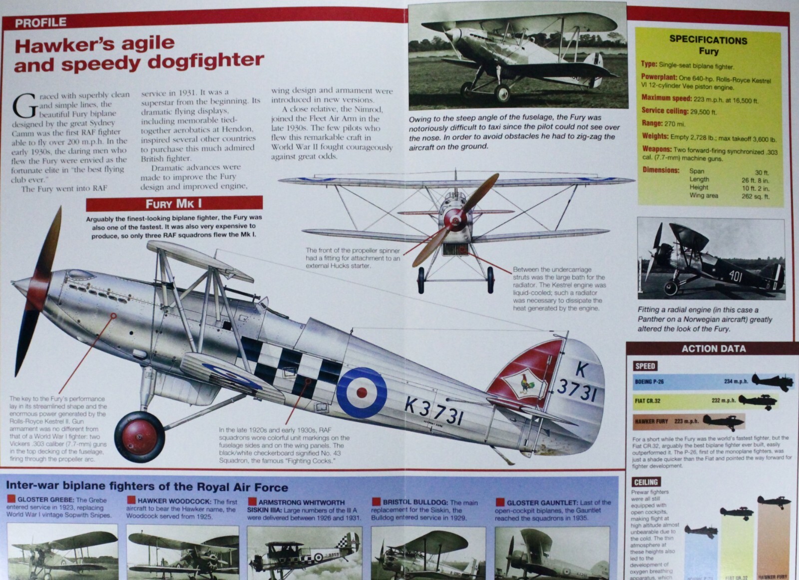 Hawker Fury Plane Picture Brochure Pamphlet Out of Print Aircraft Info Sheet