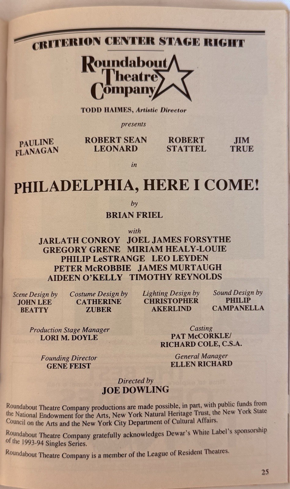 Philadelphia, Here I Come – Broadway Playbill – Oct 1994 – Robert Sean Leonard
