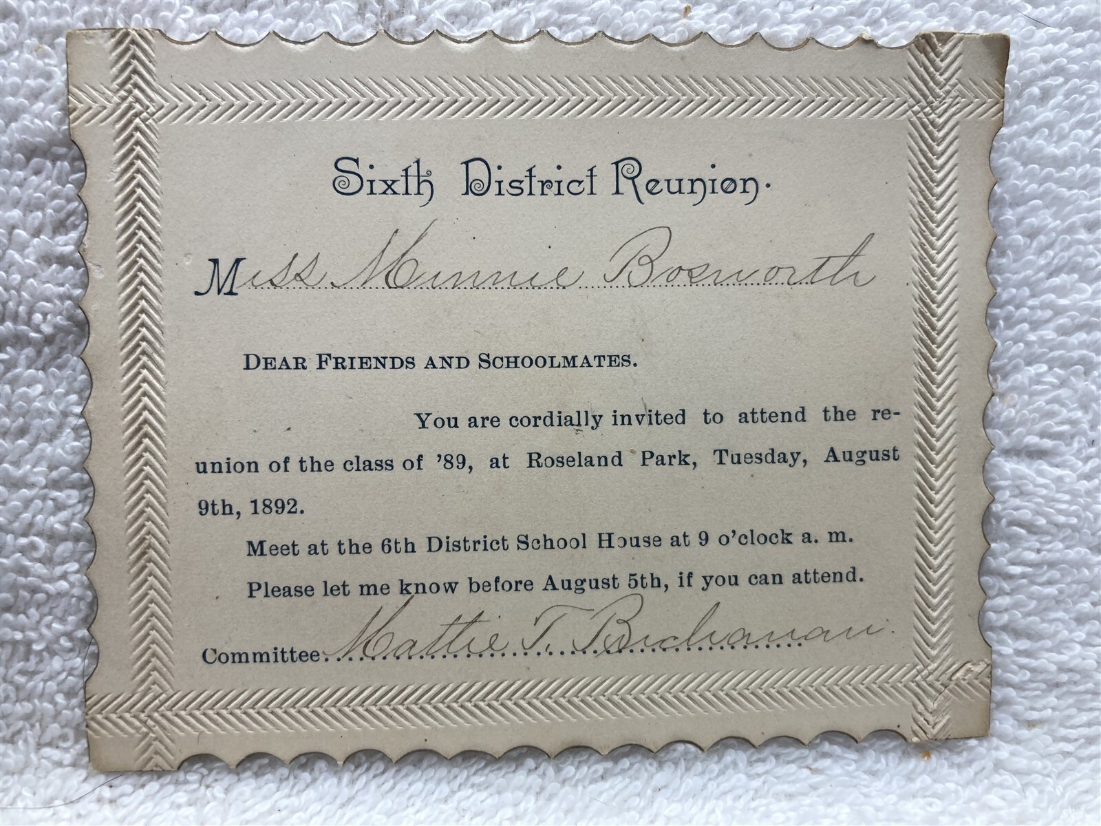 1889 6th District School High Quincy Massachusetts Indiana Unknown Reunion Vtg