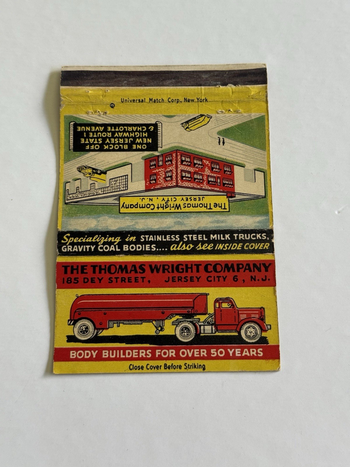 The Thomas Wright Company Jersey City New Jersey Vintage Matchbook Cover 9B