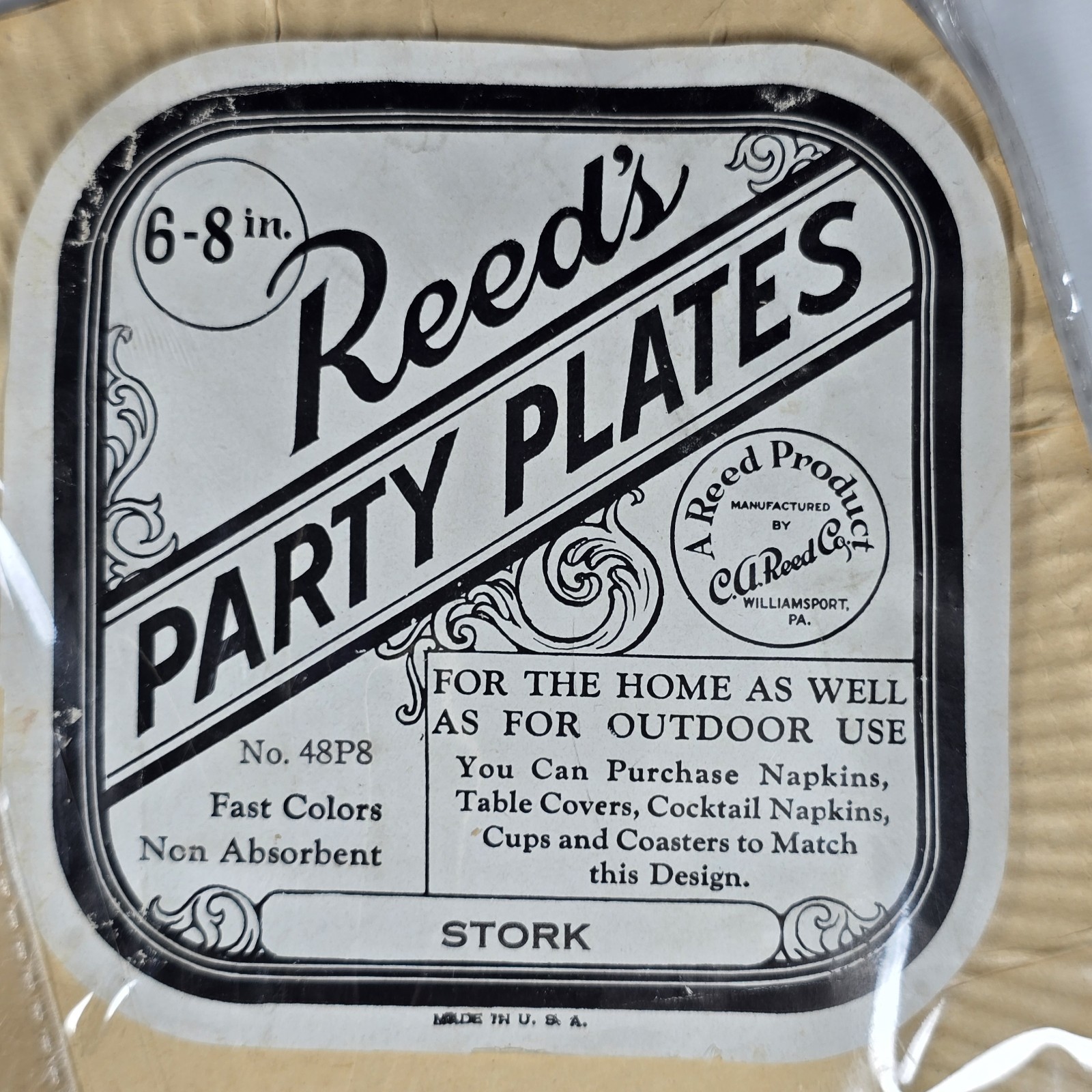 1940’s-1950’s Vintage Reed’s Stork Baby Shower 9″ Paper Party Plates 7 Unused