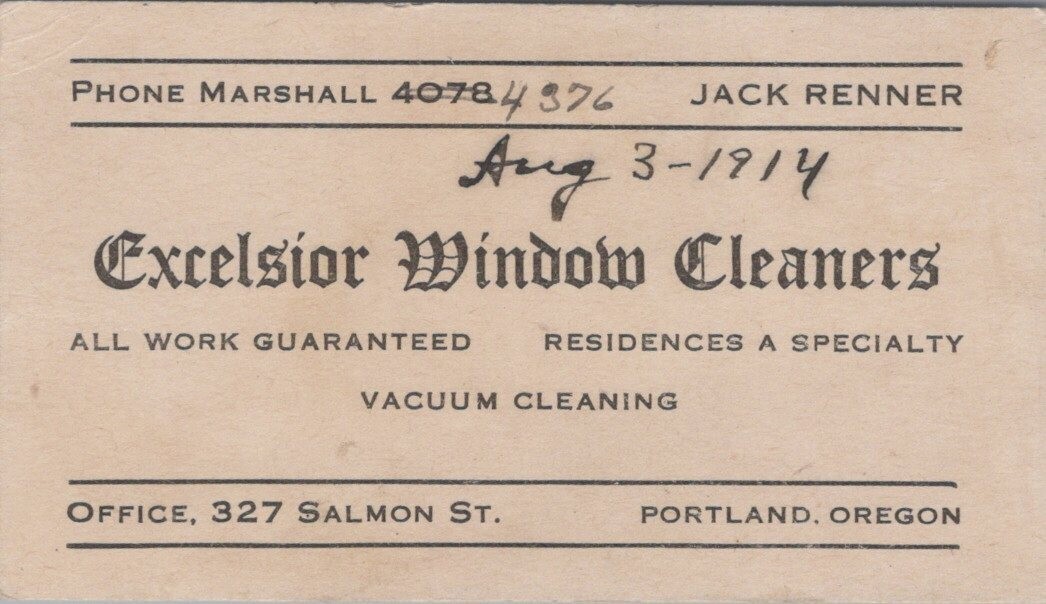 Excelsior Window Cleaners Jack Renner Portland Oregon c1910 Business Card LPB