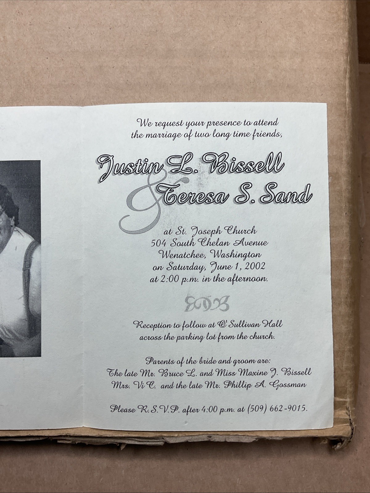1 Jun 2002 Marriage Invitation Justin Bissell Teresa Sand Wenatchee WA B70
