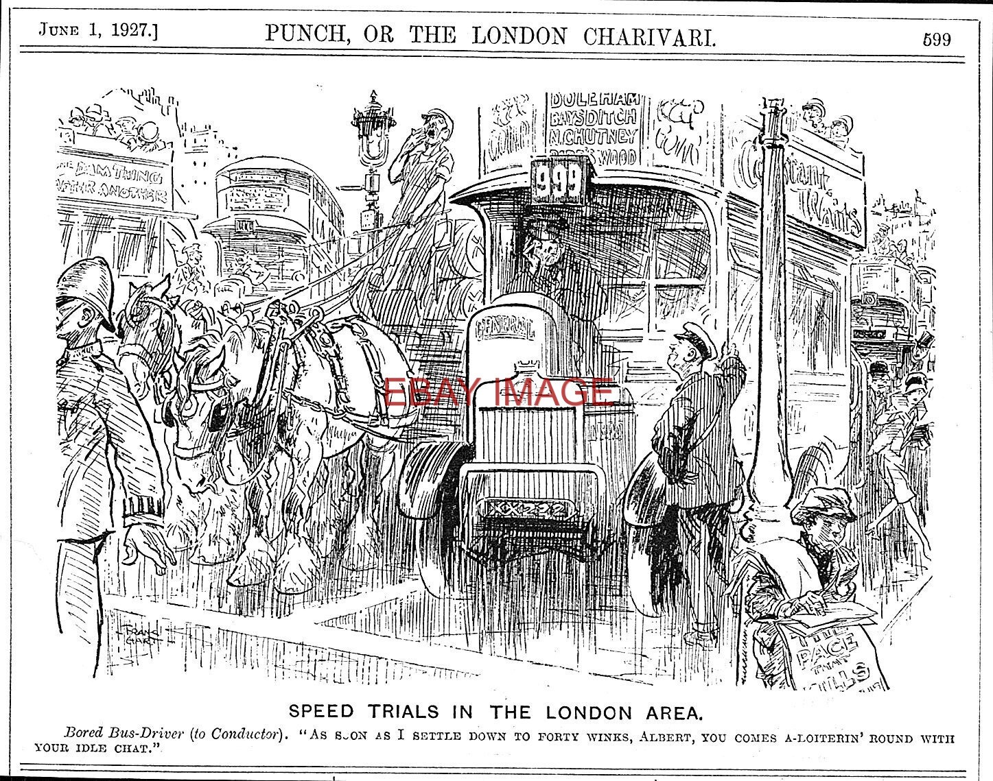1927 Punch Print ‘Speed Trails in the London Area (Policeman)’ Vintage Cartoon