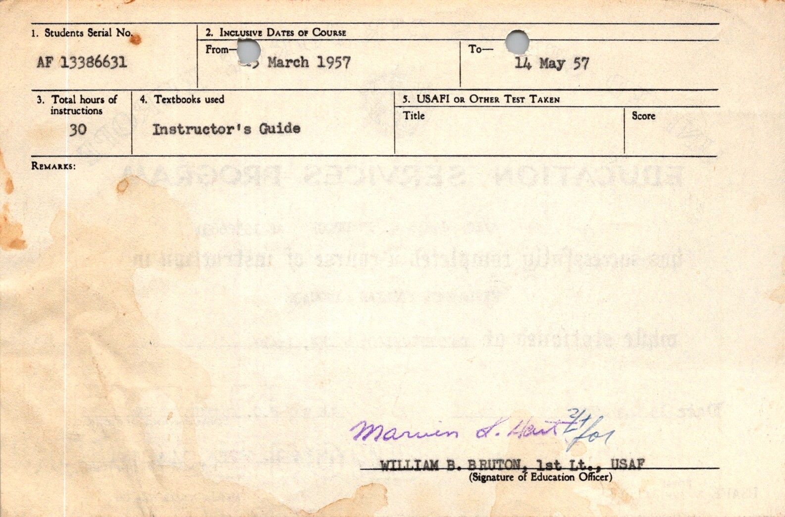 1957 USAFE Italian Language Course Certificate Campoformido Udine Italy Military