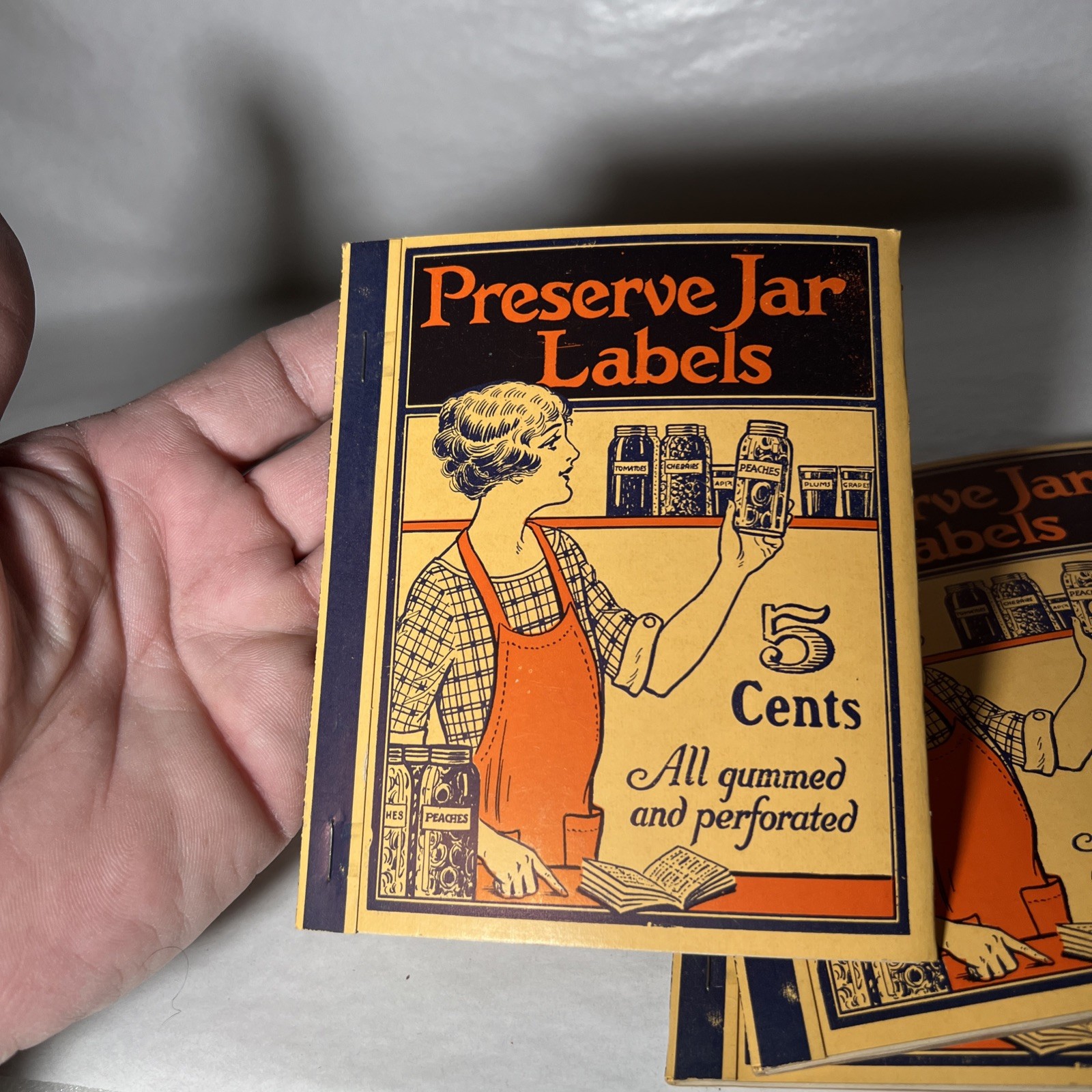 LOT OF 3 VINTAGE NOS PRESERVE JAR LABELS BOOKLET GUMMED AND PERFORATED 5 CENTS
