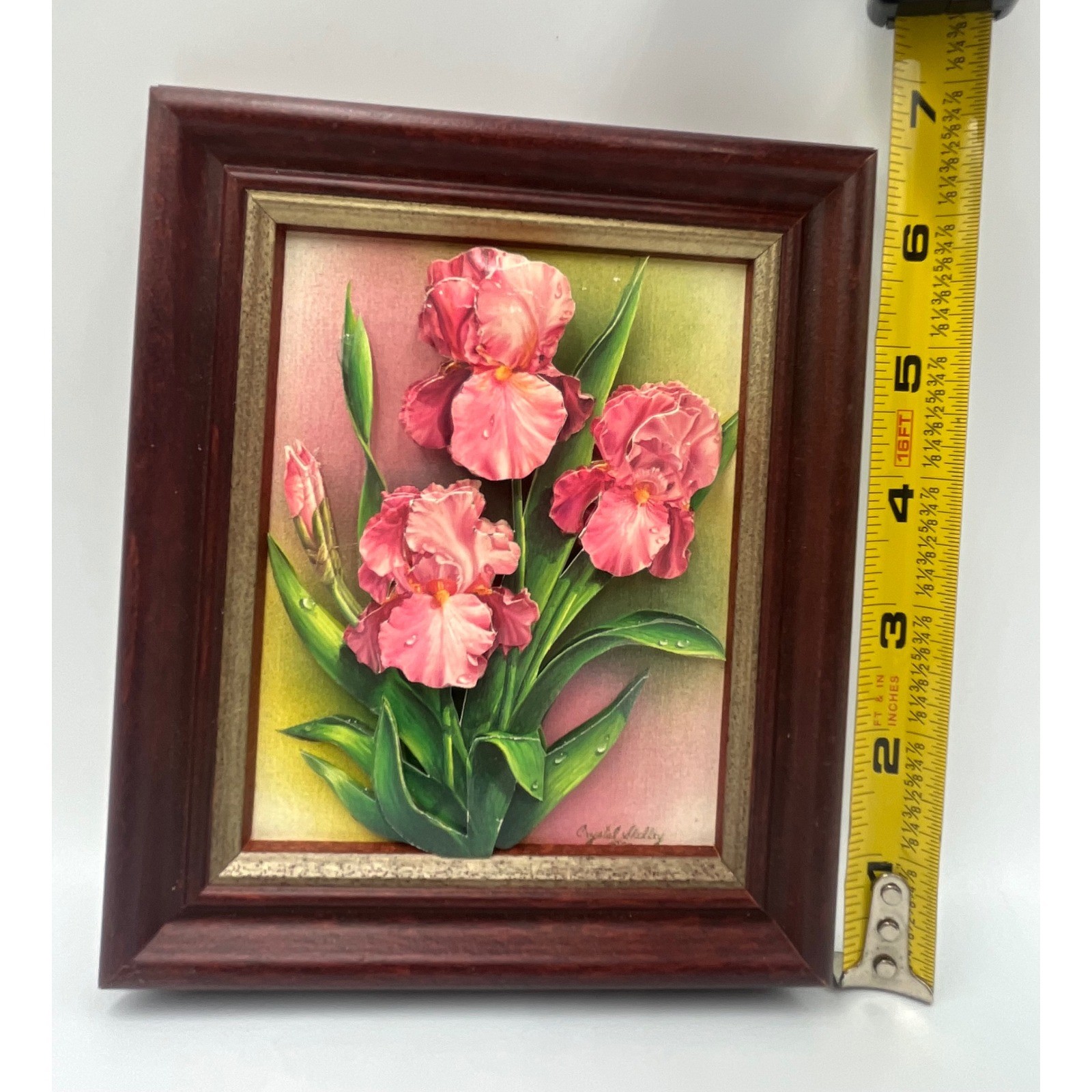 Rare Handmade 3D layered Paper Art 1989 “Pink IRIS” Signed By Crystal Skelley