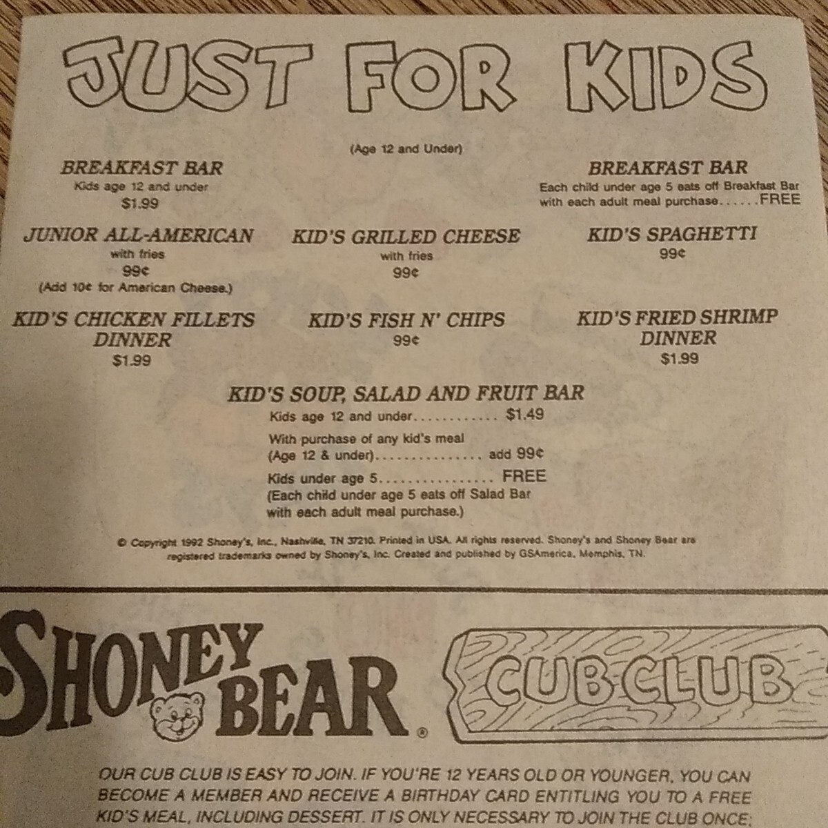 Vintage 1992 Stickers Shoney’s Bear Cub Club From Tennessee Set Of 4 Sheets