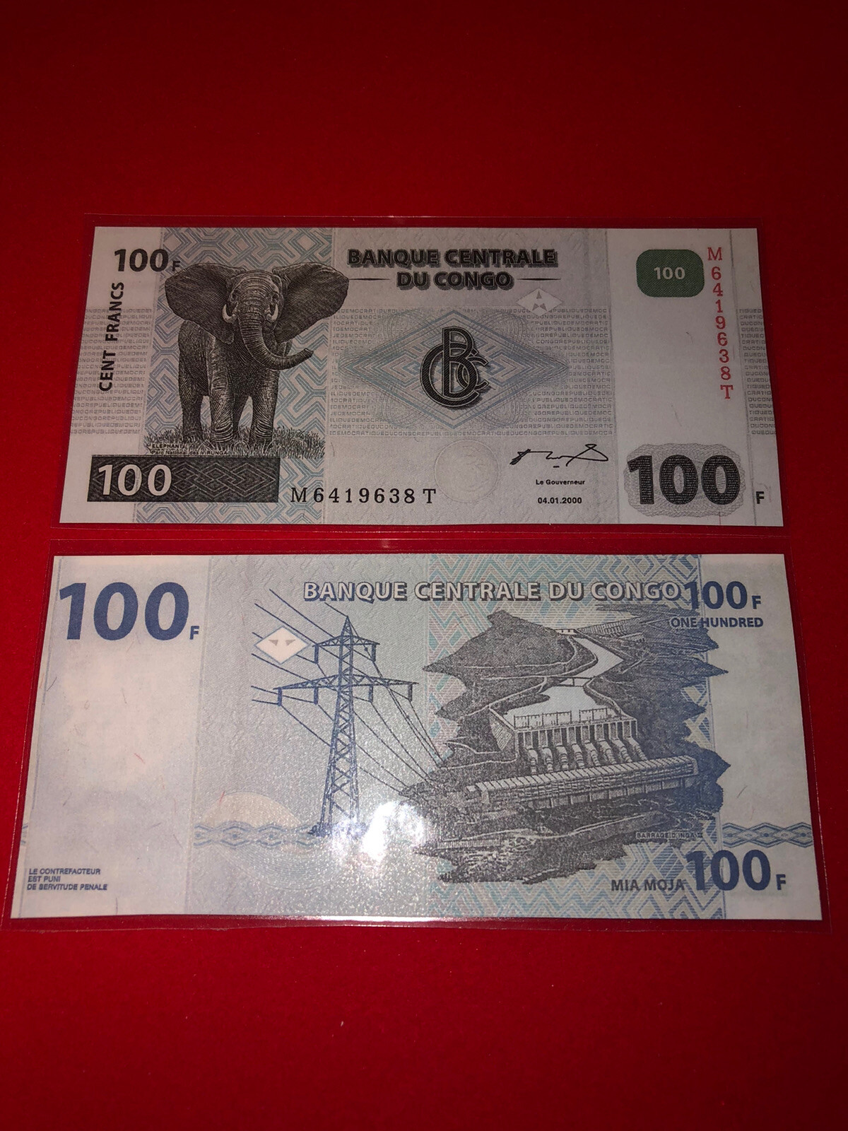 DEMOCRATIC REPUBLIC OF CONGO / LAMMINATED HISTORICAL REPLICA SOUVENIR NOTE PRINT