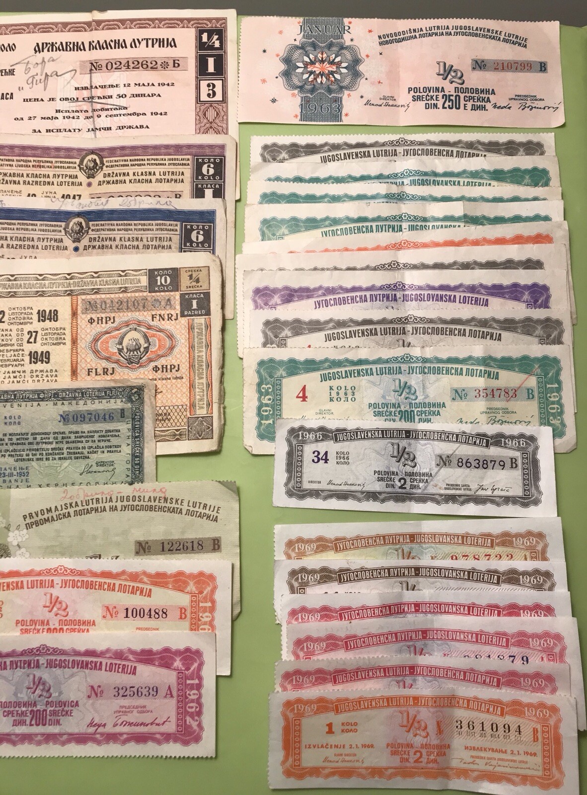 KINGDOM-SFRJ YUGOSLAVIA 1928-69 COLLECTION STATE LOTTERY TICKET GAMBLING DINAR