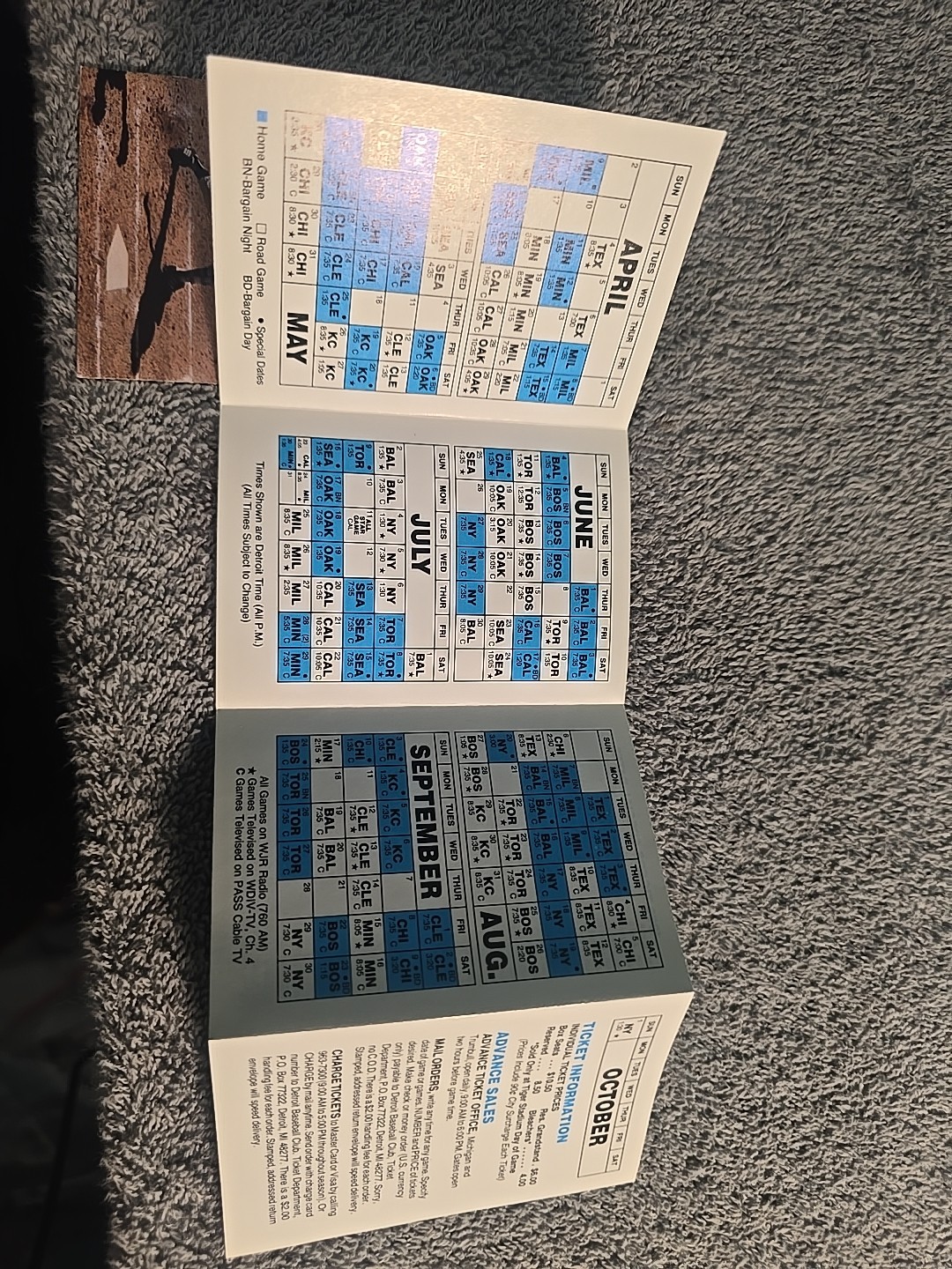 Detroit Tigers 1989 Baseball Foldout Pocket Schedule