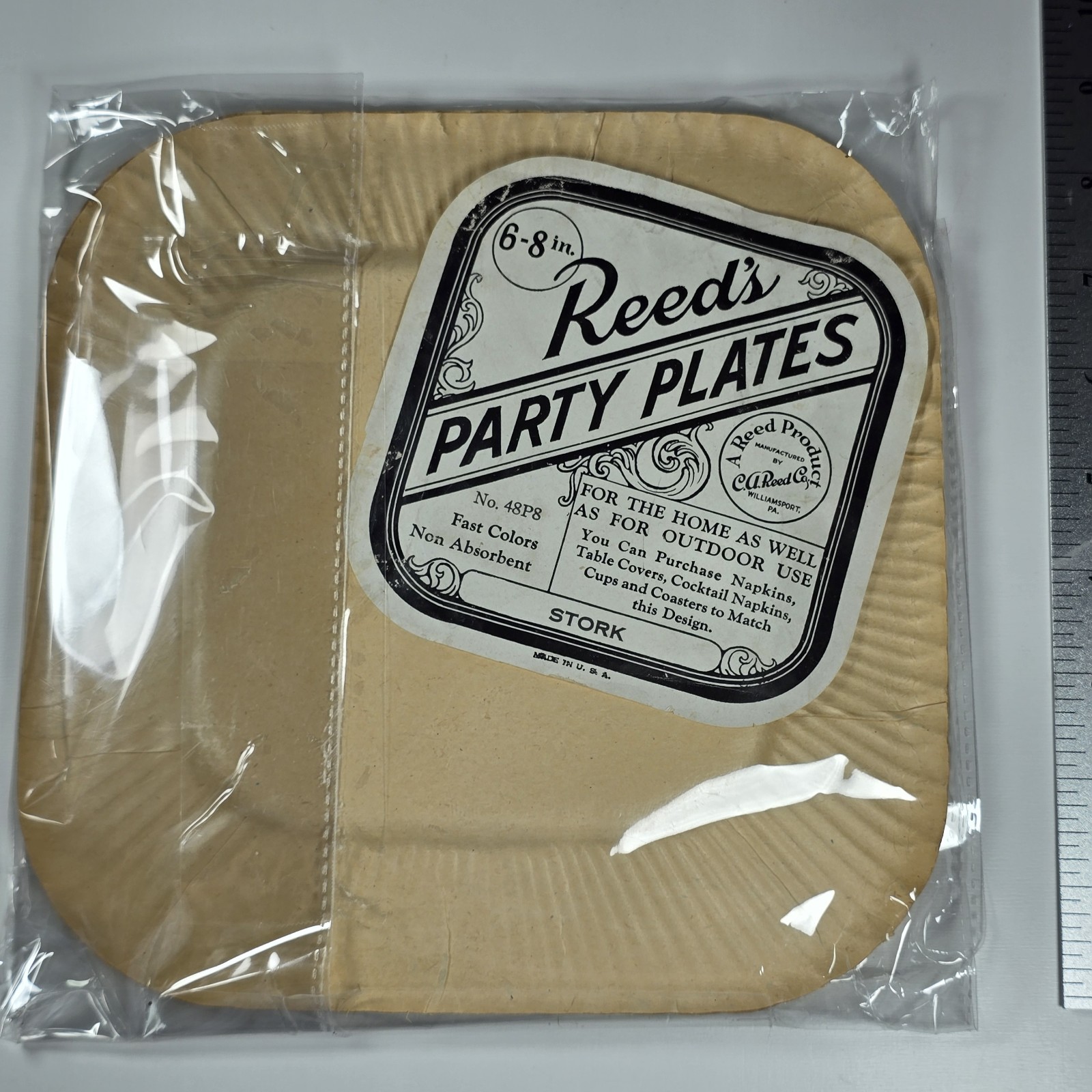 1940’s-1950’s Vintage Reed’s Stork Baby Shower 9″ Paper Party Plates 7 Unused
