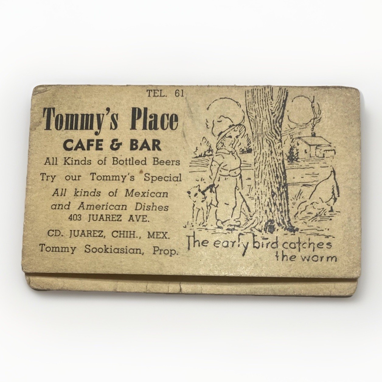 Tommy’s Place Cafe Bar Juarez Mexico Vintage Business Card Margarita Origins