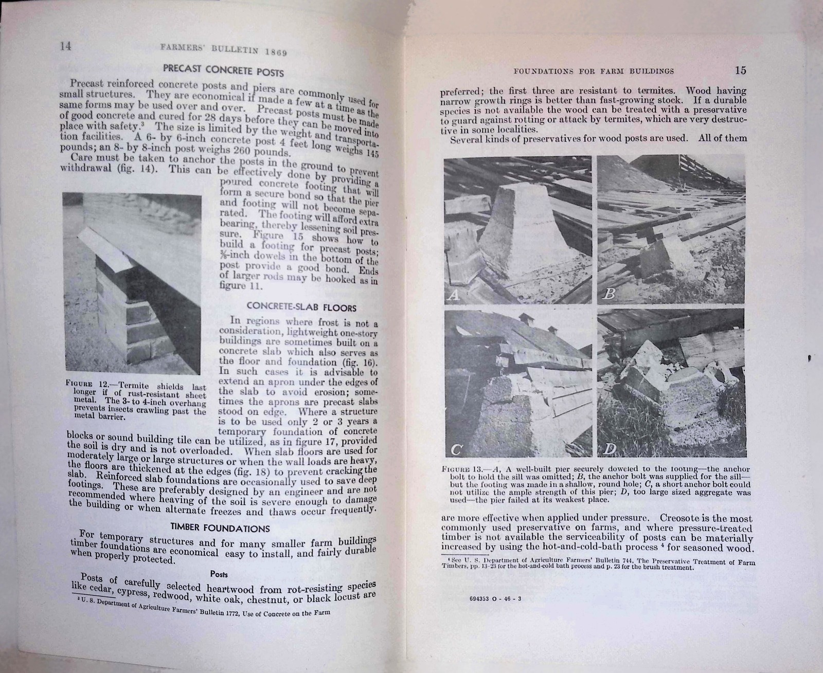 1941 USDA Farmers Bulletin No softcover Foundations for Farm Buildings