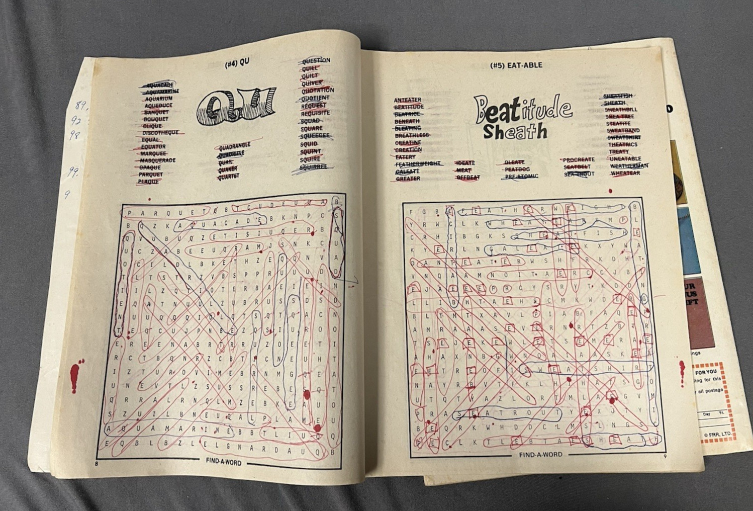 Vintage 1970s Puzzle Book Find-a-Word word find puzzle lot 1974 partially marked