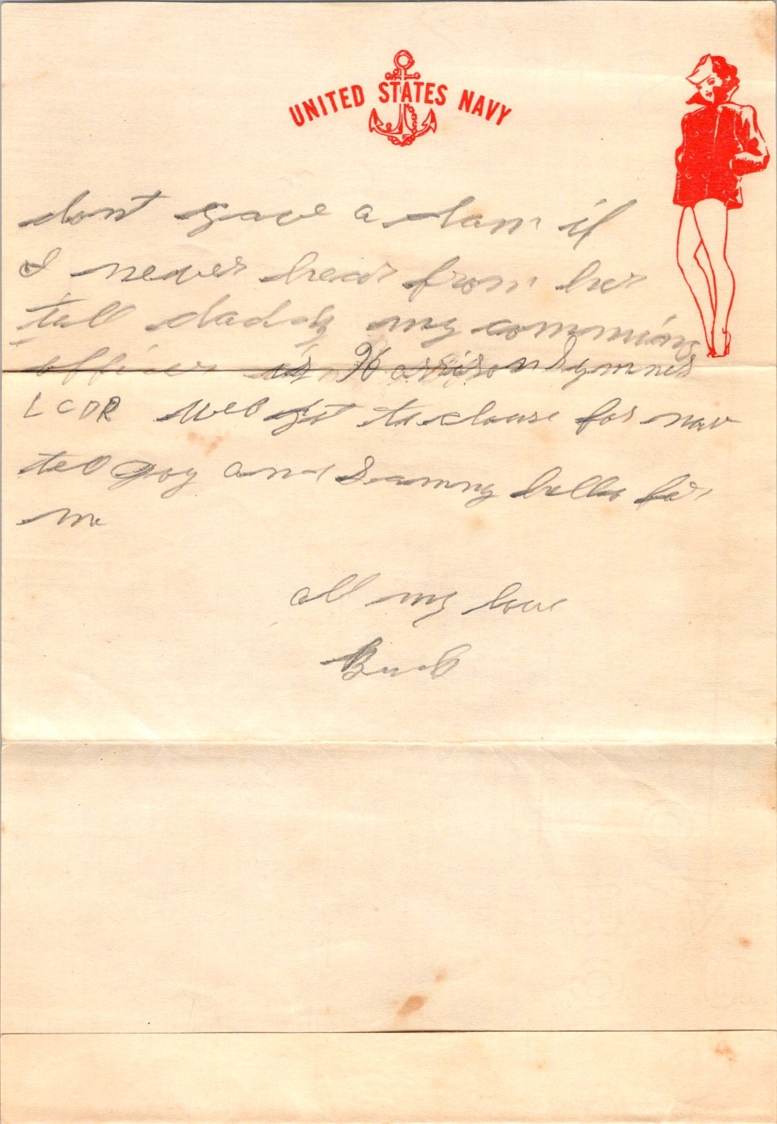 Korean War US Navy Letter San Diego Pin-Up Stationery Envelope 1923 Cursive