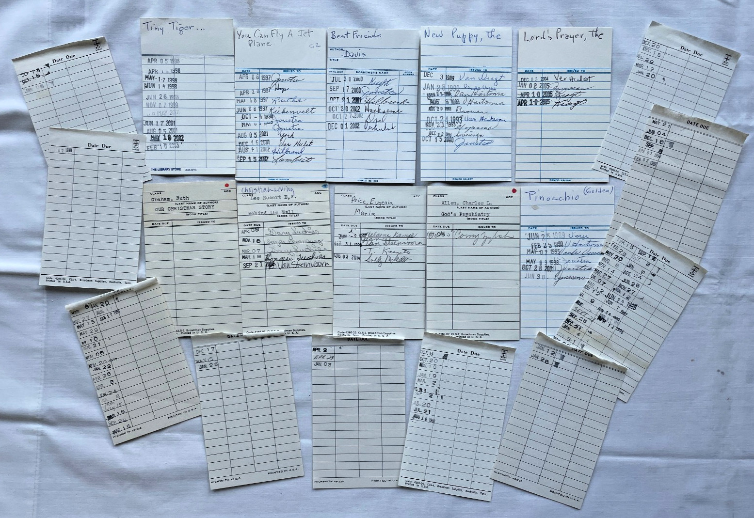 Random Lot of 20 Library Check Out & Date Due Cards Craft Ephemera