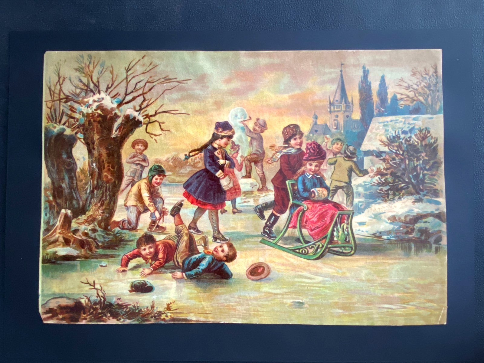 CHROMOS XIXth Century GRD Format 18cm /26cm Children Ice Skates Print