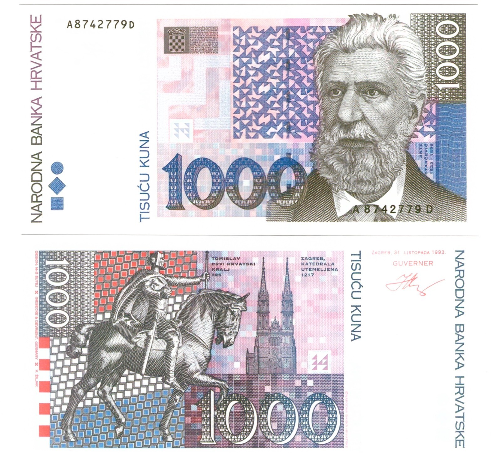 u Reproduction Note Croatia 1000 Kuna 1993 Pick #35 5415R