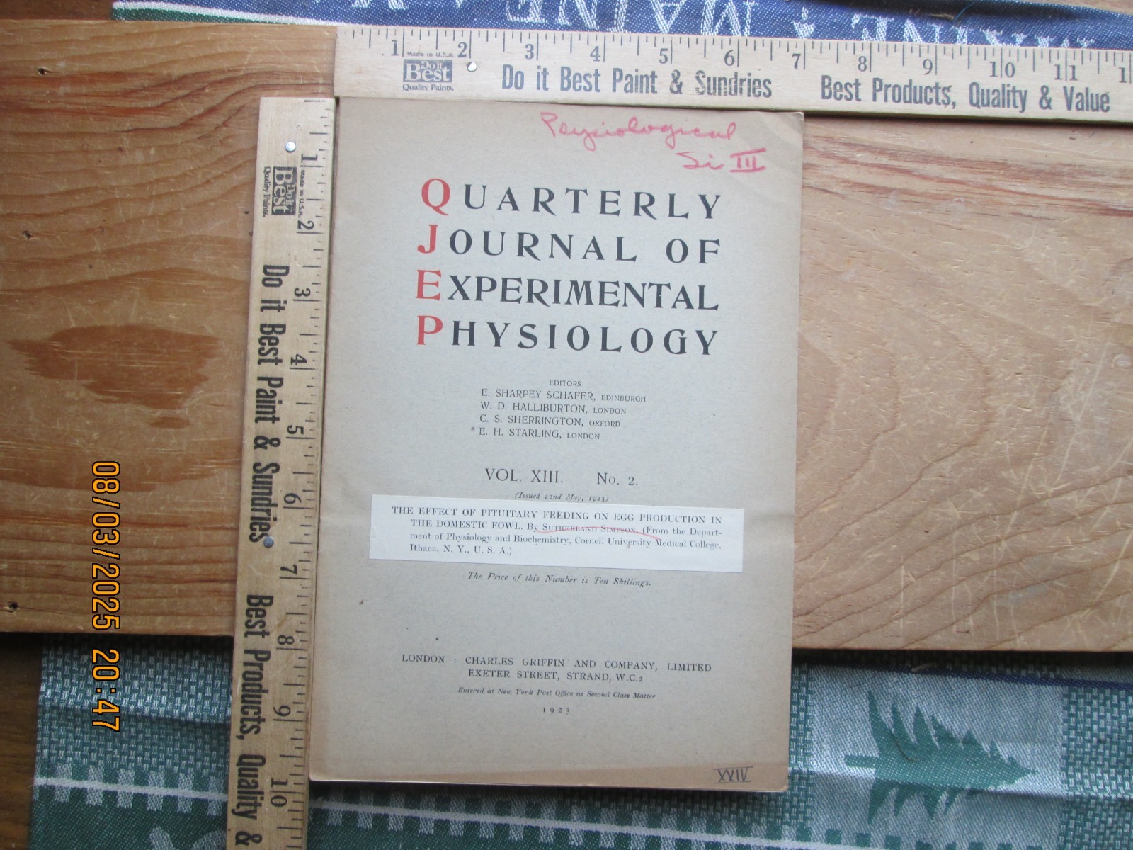 Quarterly Journal of EXPERIMENTAL physiology may 1923
