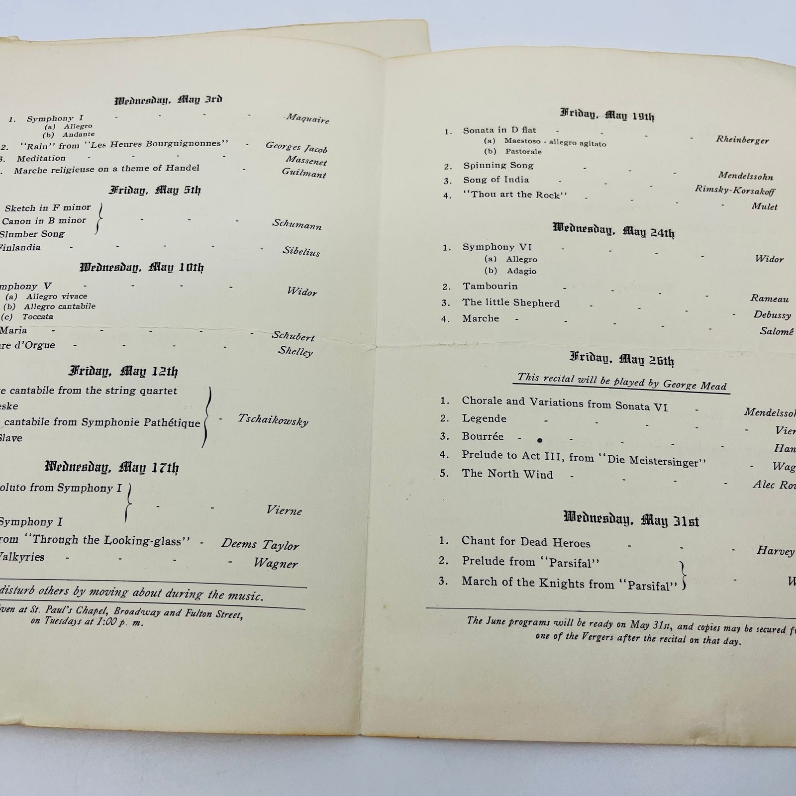 1932-33 Lot of 3 Trinity Church New York Organ Recital Programs L4-3