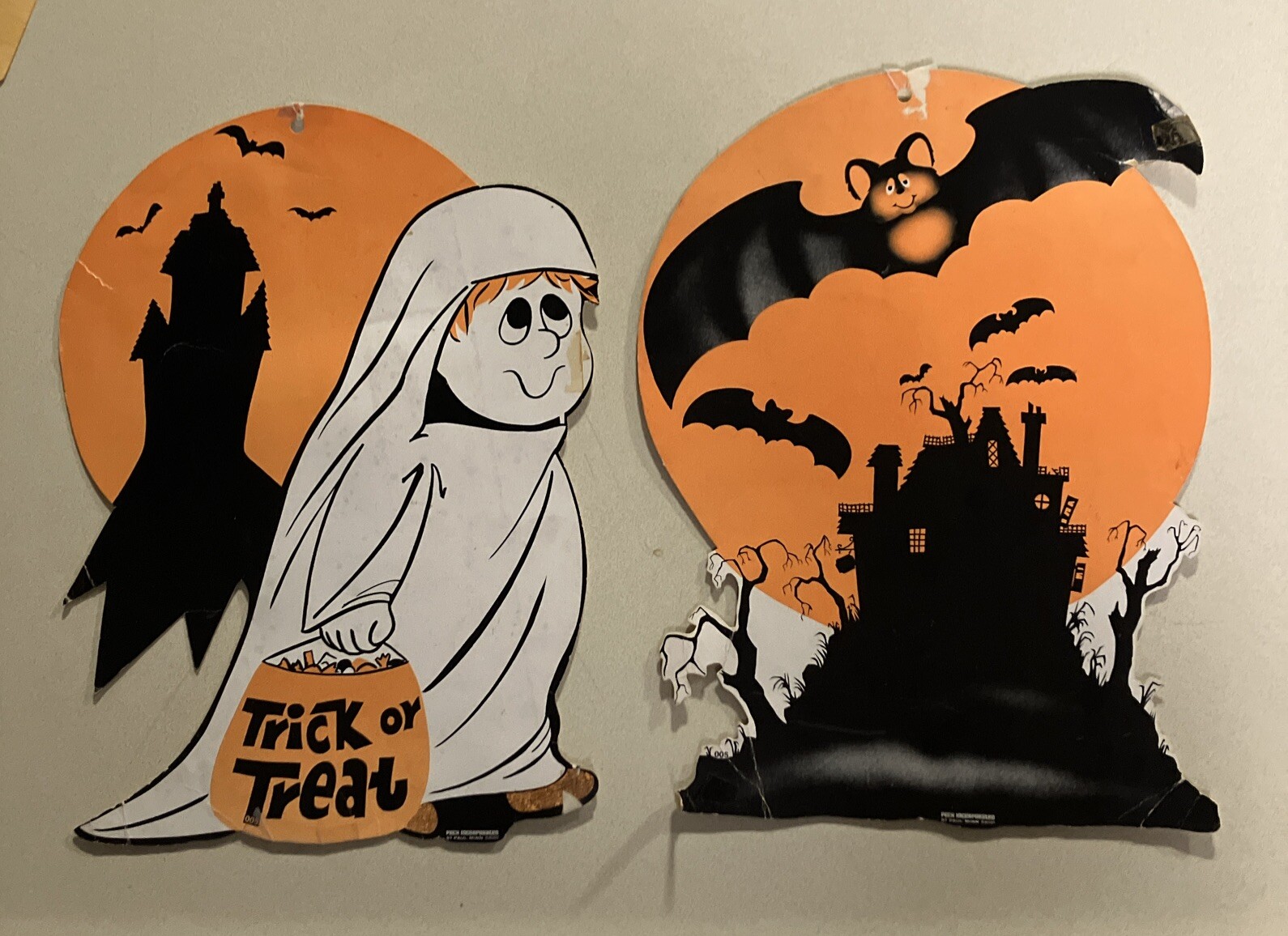 Halloween Black Orange Die-Cut Card Stock Peck Inc Trick Ghost Bat 9×12” Lot