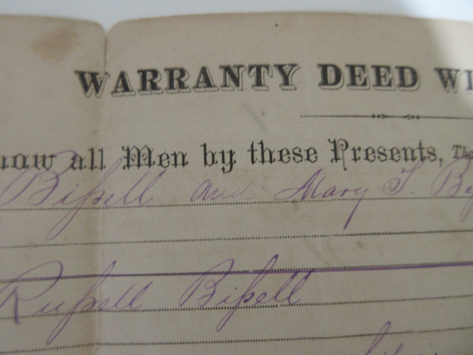 Antique 1870 Warranty Deed With Dower ONE DOLLAR Ohio Bipell + Post Stamps 25c