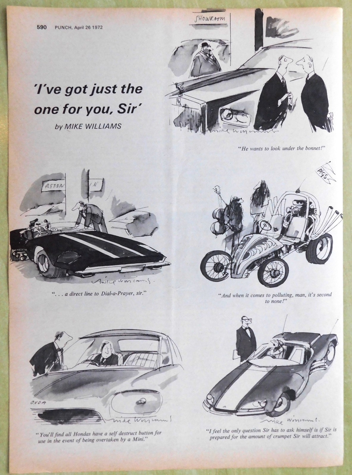 1972 Punch Cartoon “I’ve Got Just the Car for You. Sir!” Mike Williams Print