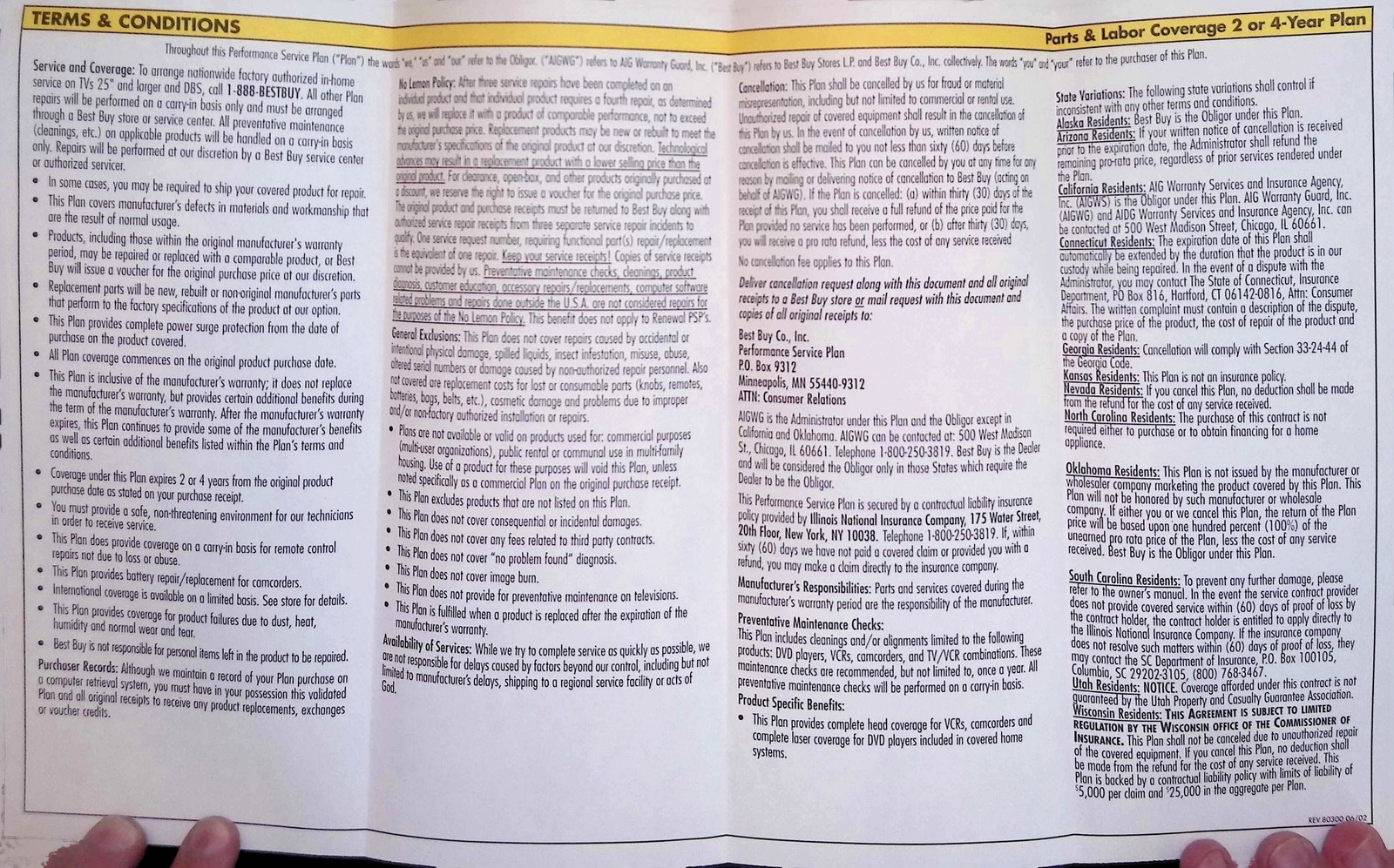 Best Buy Brochure Early 2000s Performance Service Plan Electronics Coverage
