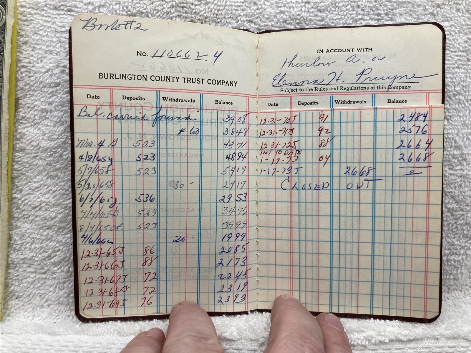 1960’s Burlington County Trust Company Account Register Moorestown NJ Vtg