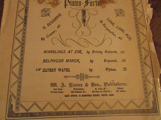 vintage sheet music Select Gems piano-Forte civil war era Evans brothers publish
