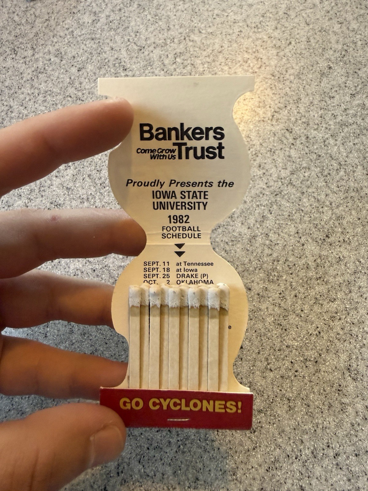 Iowa State Cyclones ISU football helmet schedule 1982 Vintage matchbook J