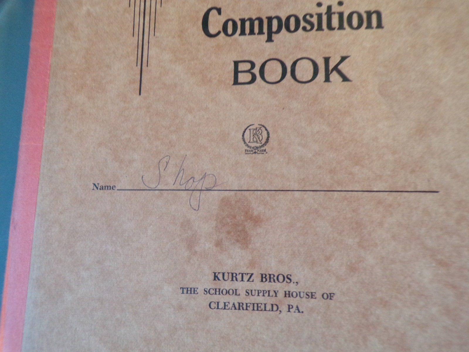 Vintg Tom Brown’s Composition Book Kurtz Bros School Supply House Clearfield PA