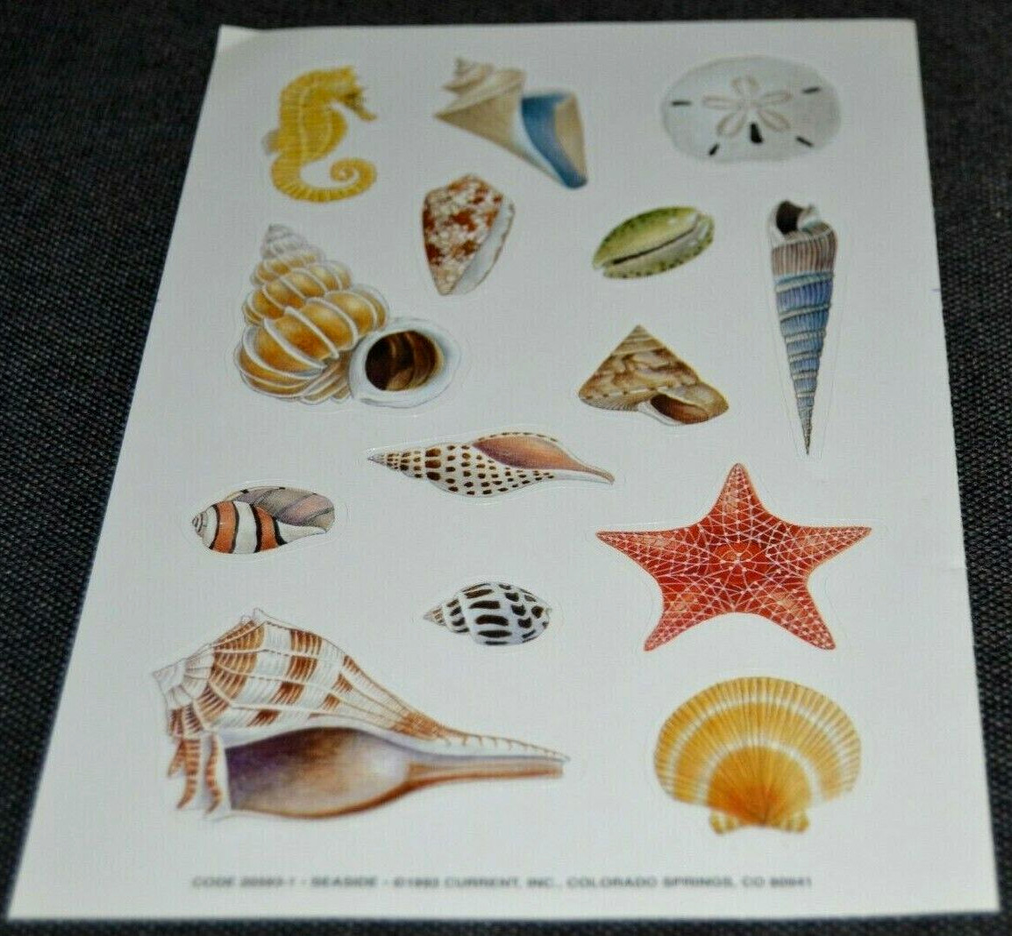 SEASIDE STARFISH SEAHORSE SEASHELLS 4 Sheets Vintage 90’s Stickers Current, Inc