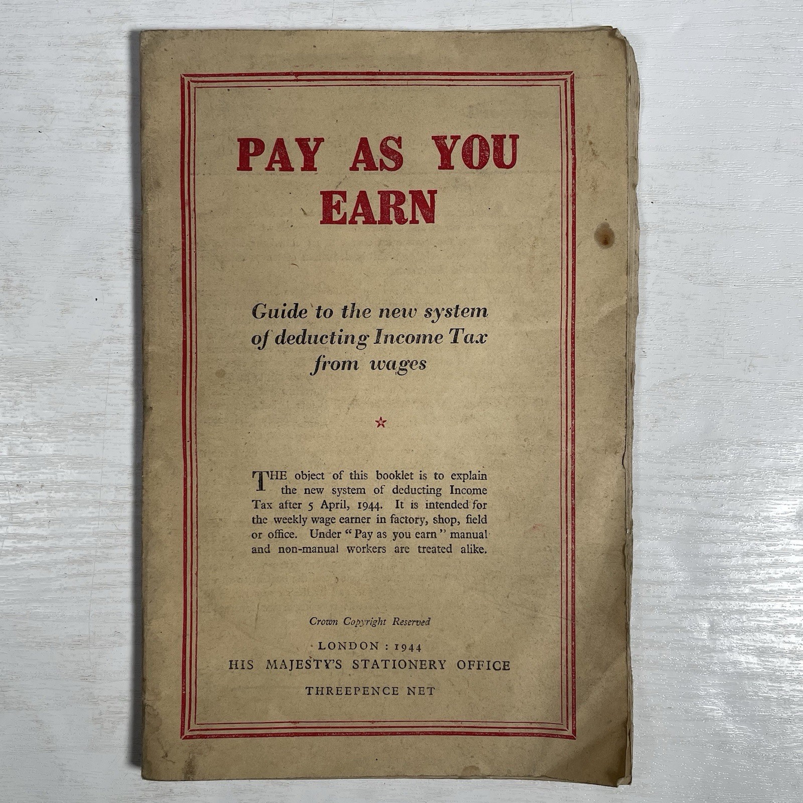 WW2 1944 Income Tax PAYE Guide Booklet For Deducting Tax