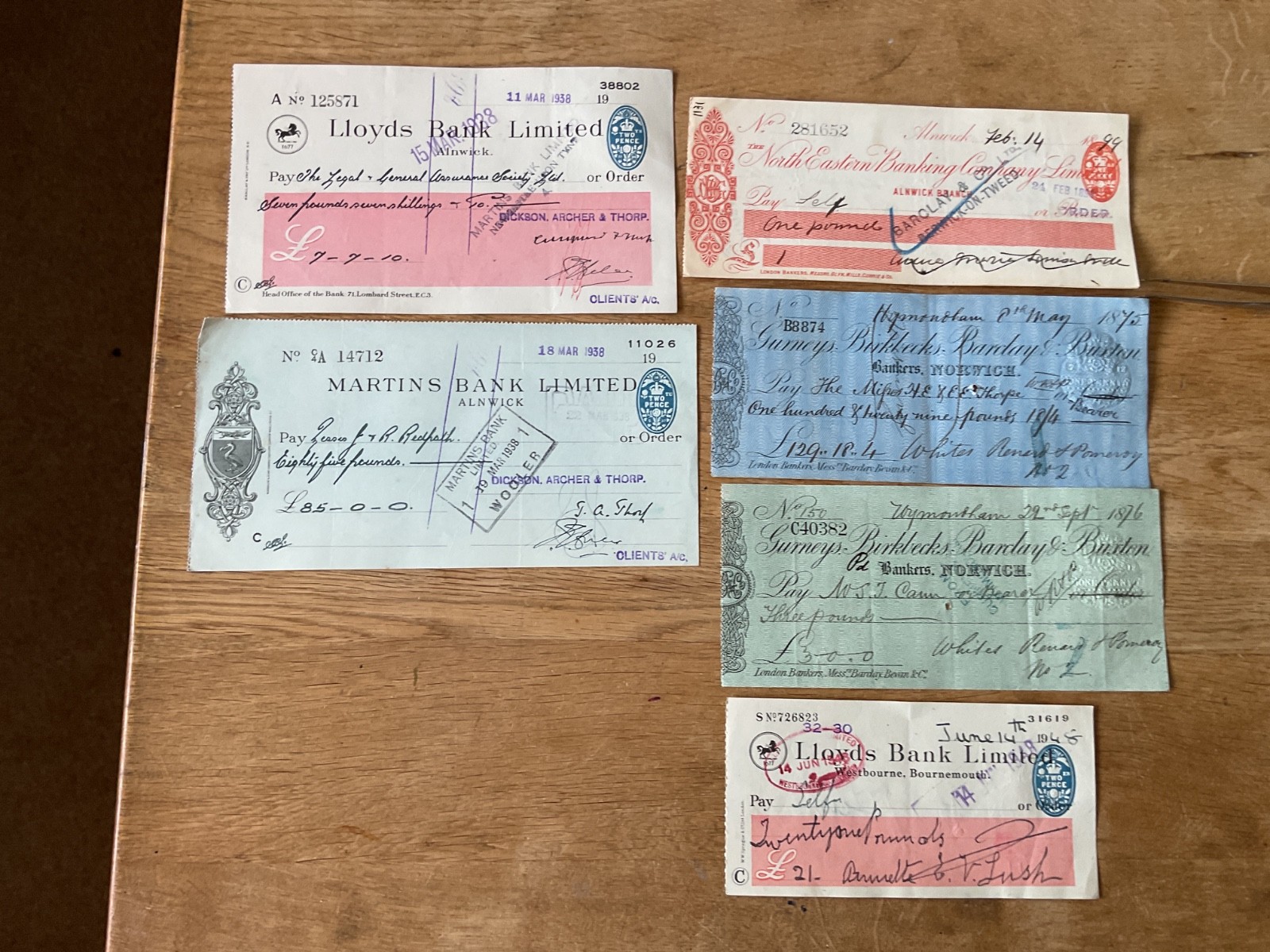 British vintage used cheques 6 items B5343