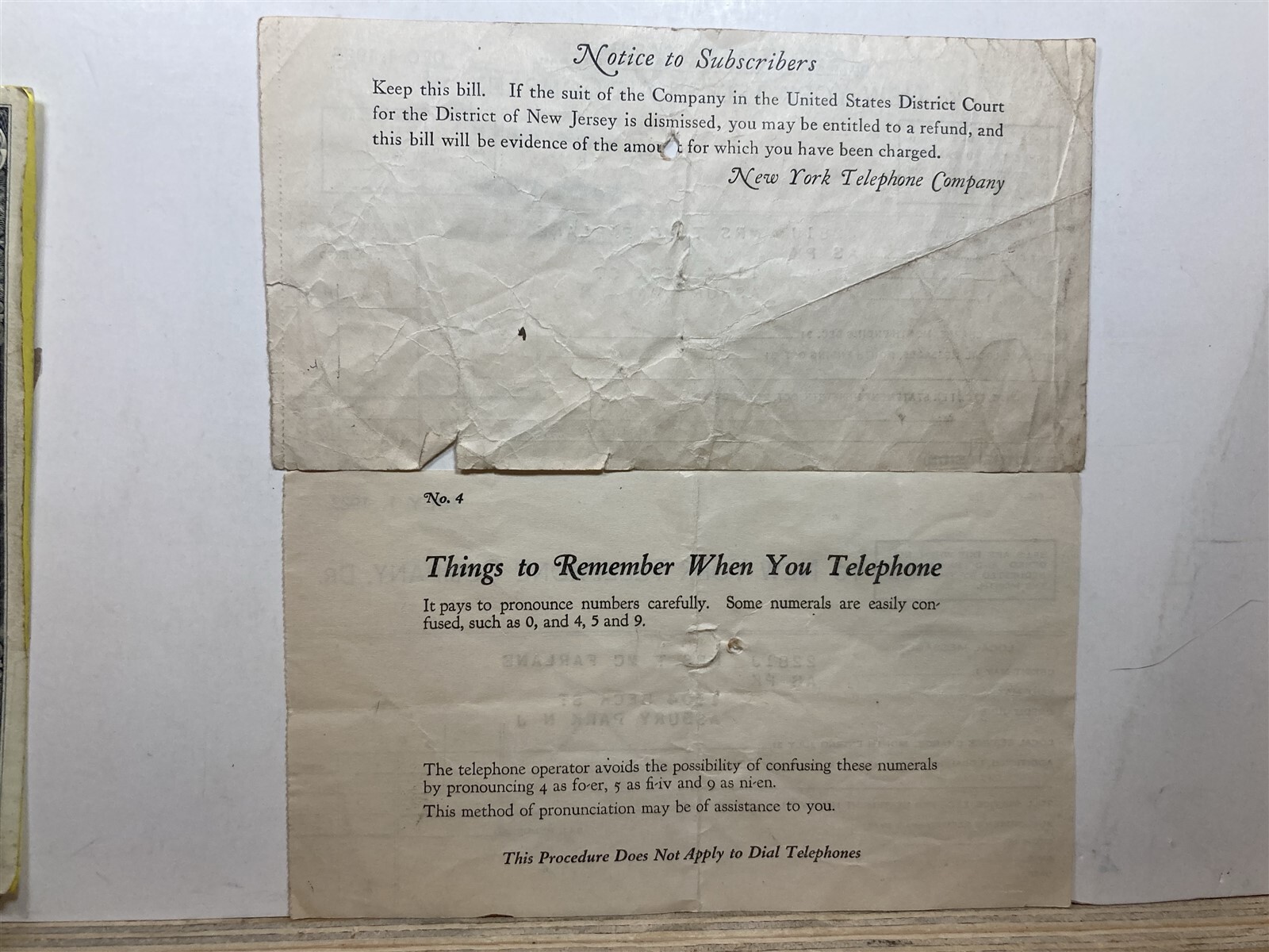 1923 1925 New York Telephone Company Asbury Park New Jersey Bills NJ Vtg