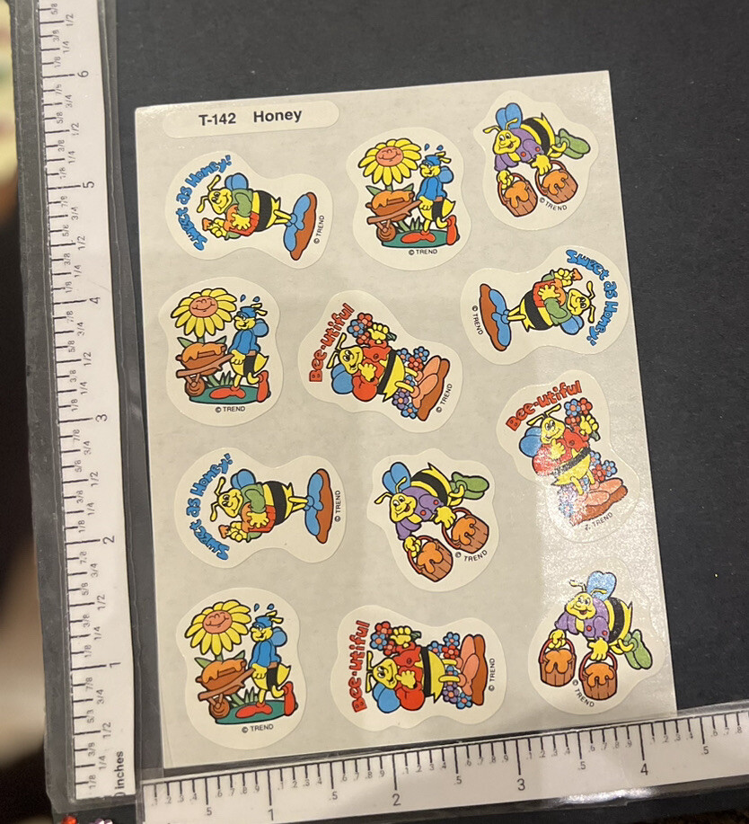 Vintage TREND Scratch & Sniff Stinky Sticker Sheet Die Cut HONEY BEE Scent HTF