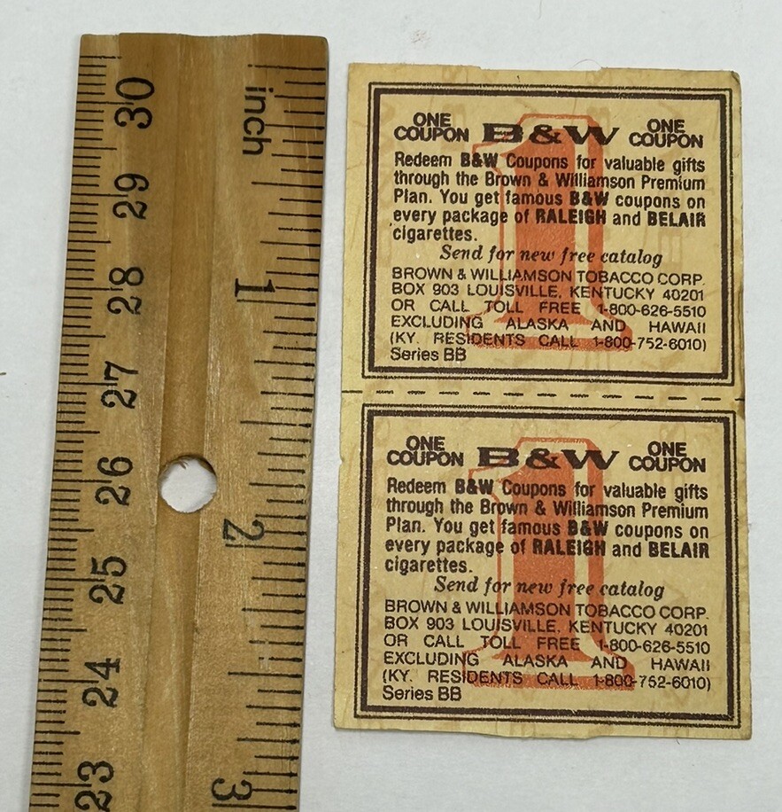 Tobacco Coupons 2 per page Raleigh & Belair 26 Vintage Brown & Williamson B&W