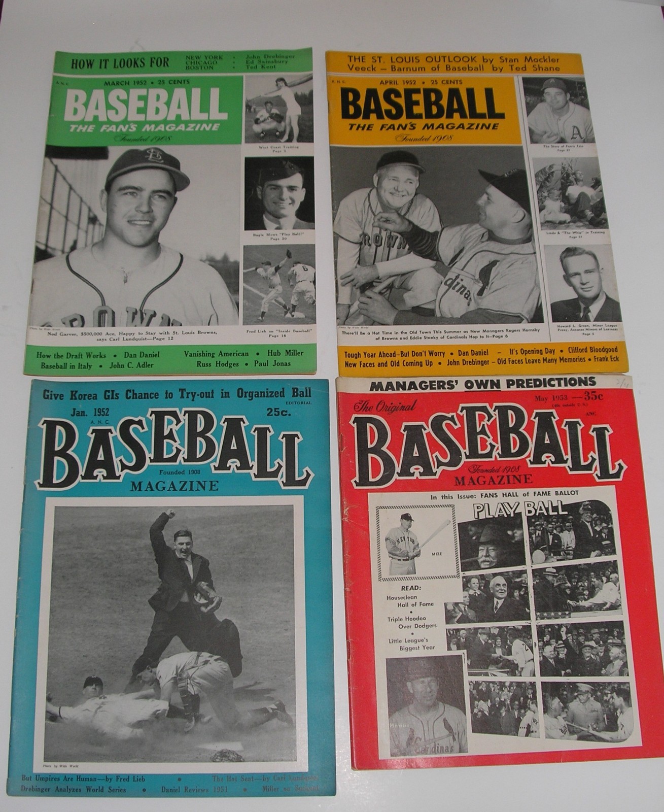 LOT of 4 -1952- 1953 Baseball The Fan`s Magazines