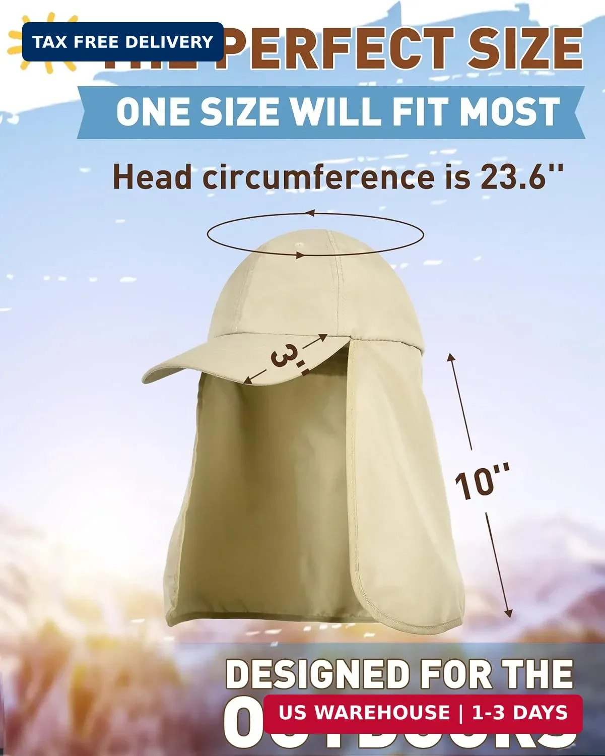 Tirrinia Wide Brim Sun Hat with Neck Flap for Men & Women, Breathable Hiking Fis