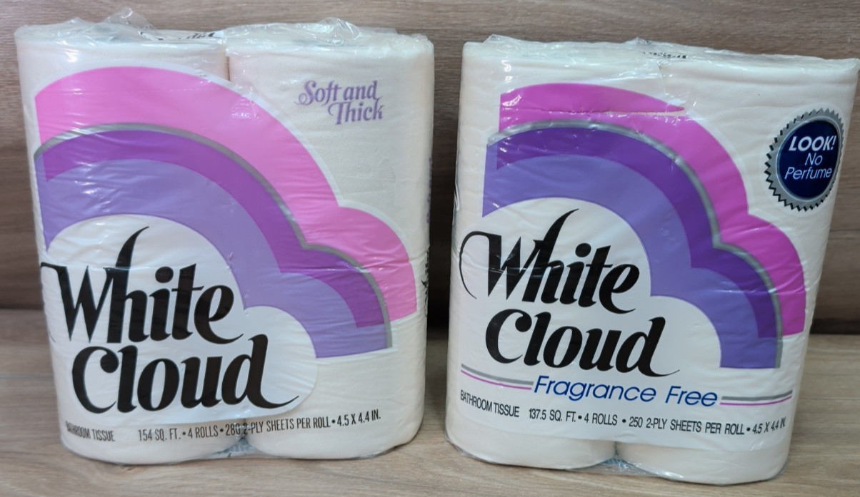 2-Vintage 80s White Cloud toilet paper 8 rolls sealed pack white Proctor Gamble*
