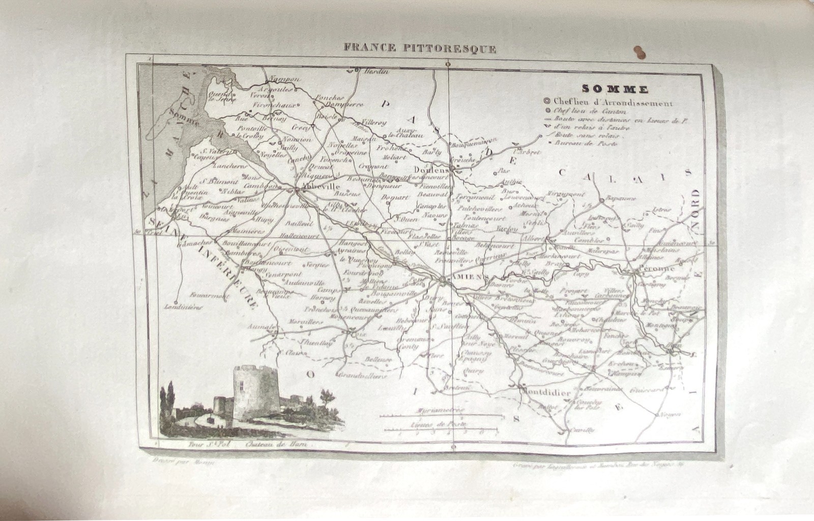 Pittoresque Engraving France 1835 Map of the Somme Department
